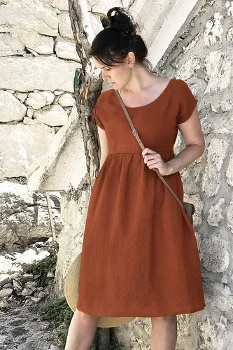 Linen dress Lotika midi length Premium collection (9006415)