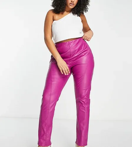 ASOS Tall Pantalones color arándano de corte cigarette con detalle de costuras de cuero sintético de ASOS DESIGN Curve-Rojo (9006720)