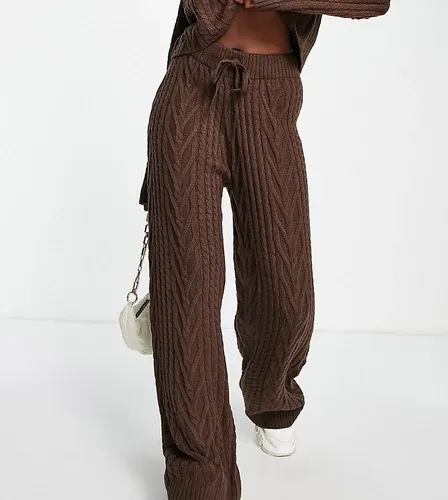 Pantalones color chocolate de pernera ancha de punto de ochos de ASYOU (parte de un conjunto)-Marrón (9026526)