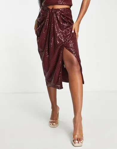 Falda midi color ciruela cruzada de lentejuelas de Style Cheat (parte de un conjunto)-Morado (9027182)