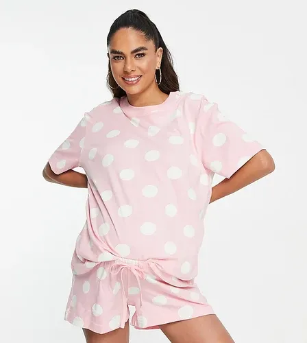 ASOS Maternity Pijama rosa de camiseta extragrande y pantalones cortos con estampado de lunares exclusivo de ASOS DESIGN Maternity (9080442)
