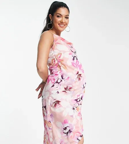 Vestido midi en tonos pastel suaves con estampado floral y diseño cruzado de satén de Liquorish Maternity-Multicolor (8095868)