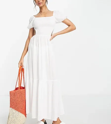 Vestido de playa blanco con mangas abullonadas y detalle fruncido exclusivo de Esmée (9081998)